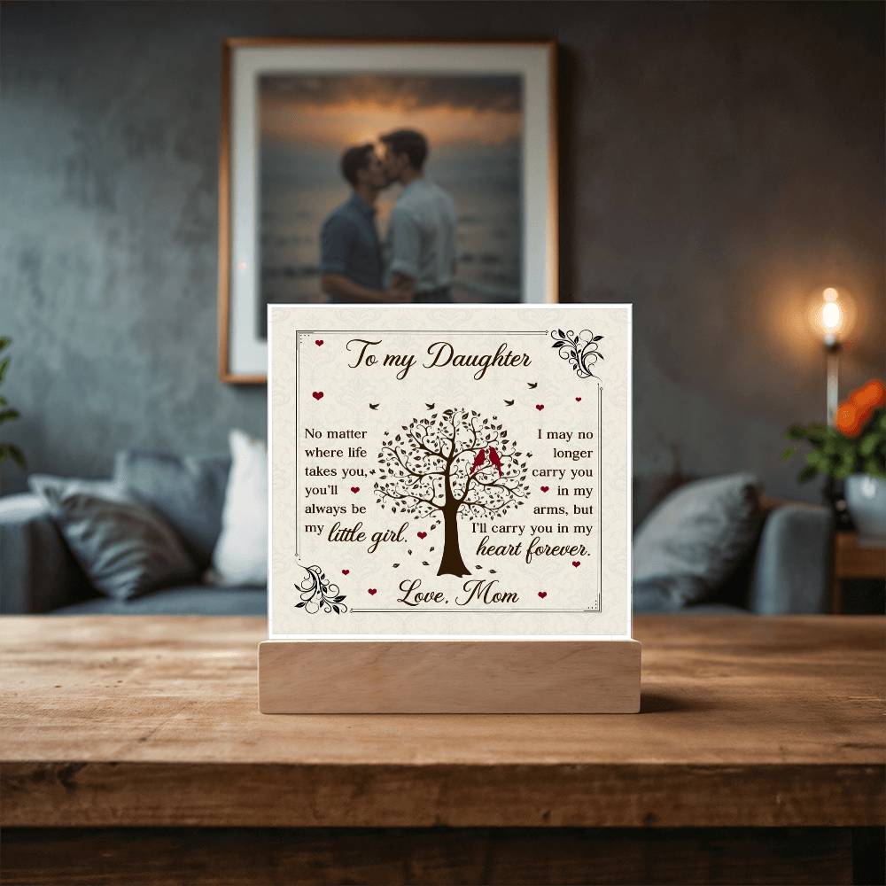 To My Daughter From Mom Little Girl Heart Forever Printed Square Shaped Acrylic Plaque-Express Your Love Gifts