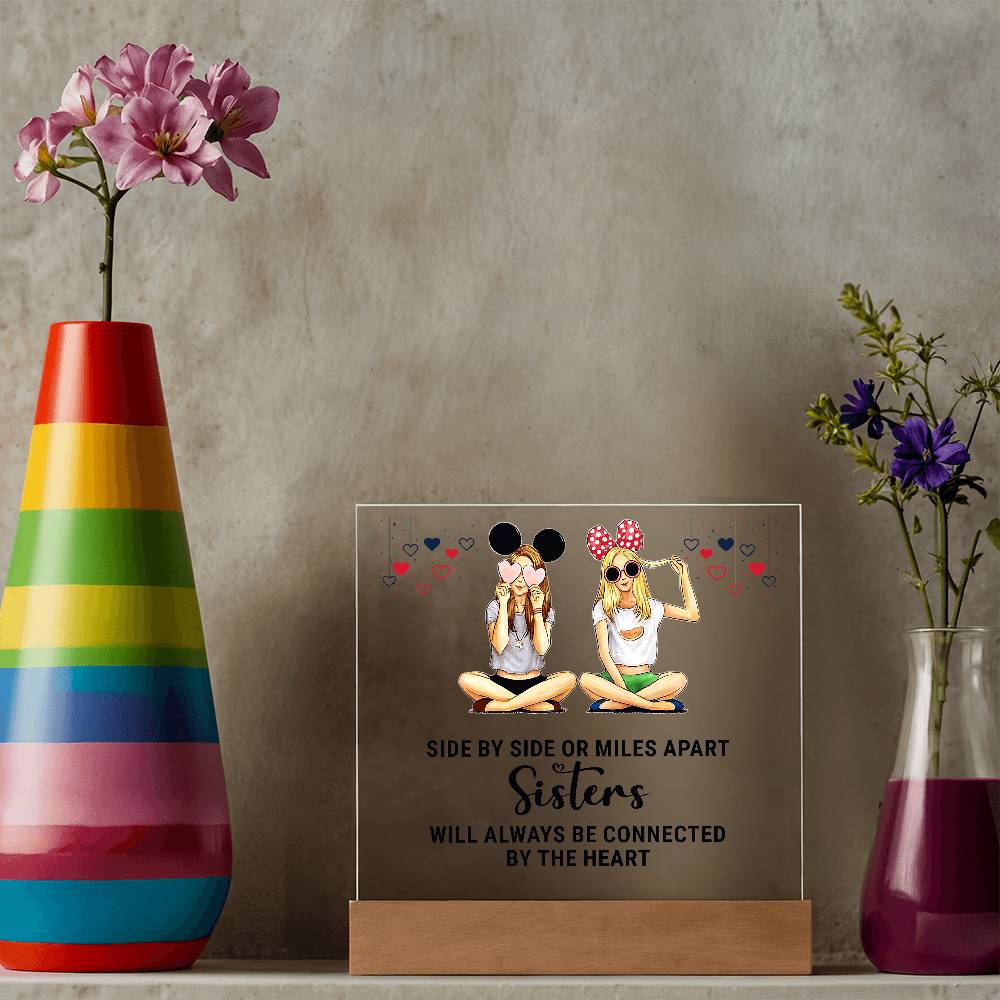 Sisters Side by Side Printed Square Shaped Acrylic Plaque-Express Your Love Gifts