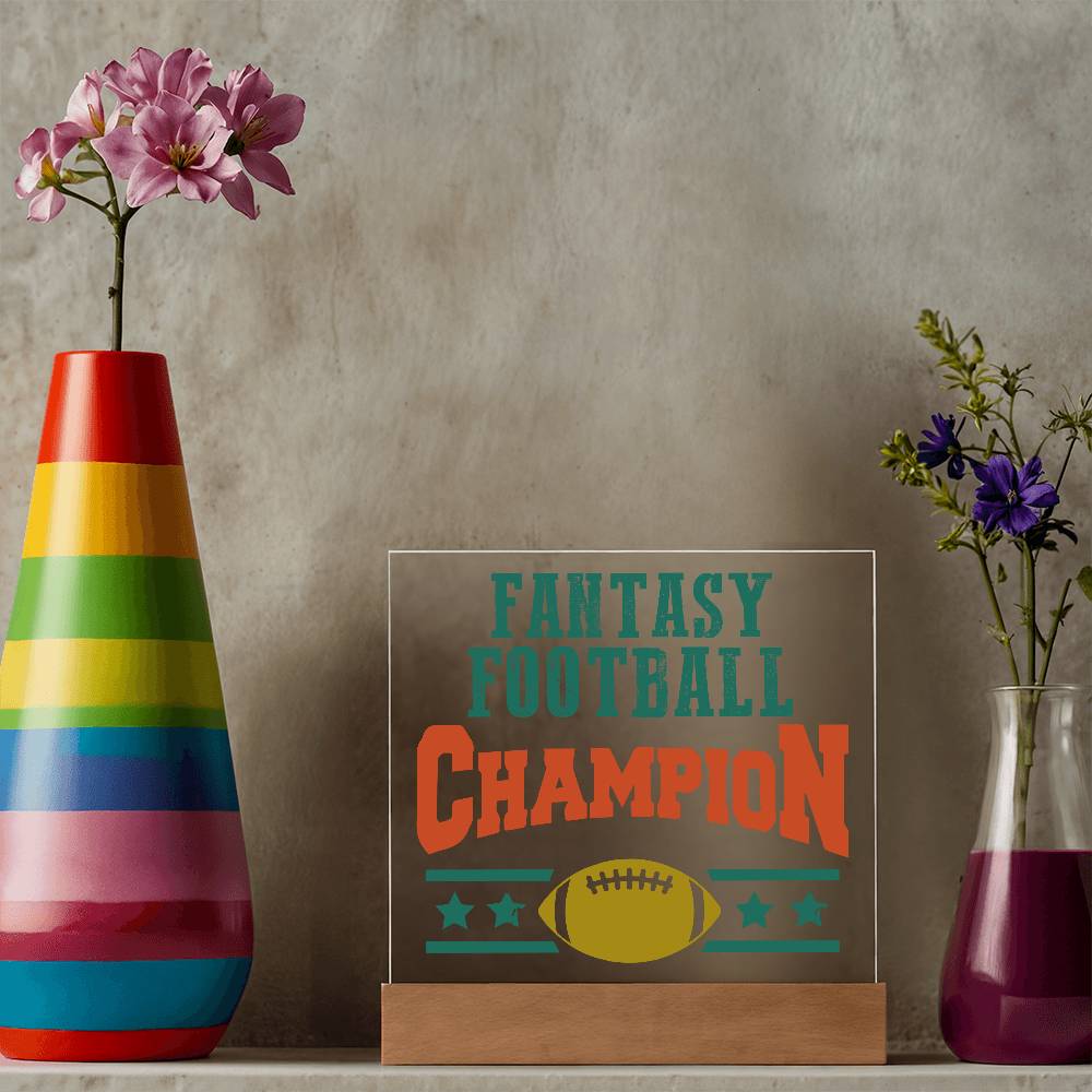 Fantasy Football Champion Printed Square Shaped Acrylic Plaque-Express Your Love Gifts
