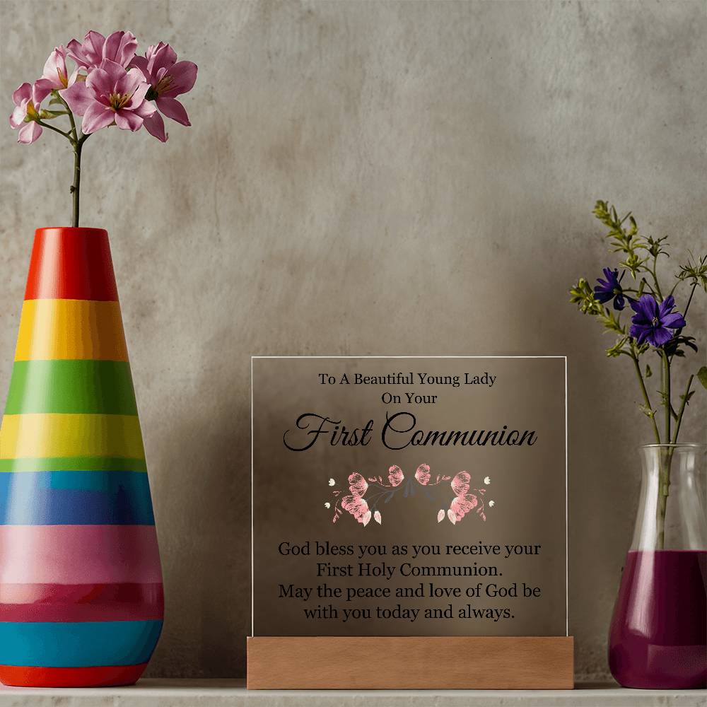 First Communion Printed Square Shaped Acrylic Plaque-Express Your Love Gifts