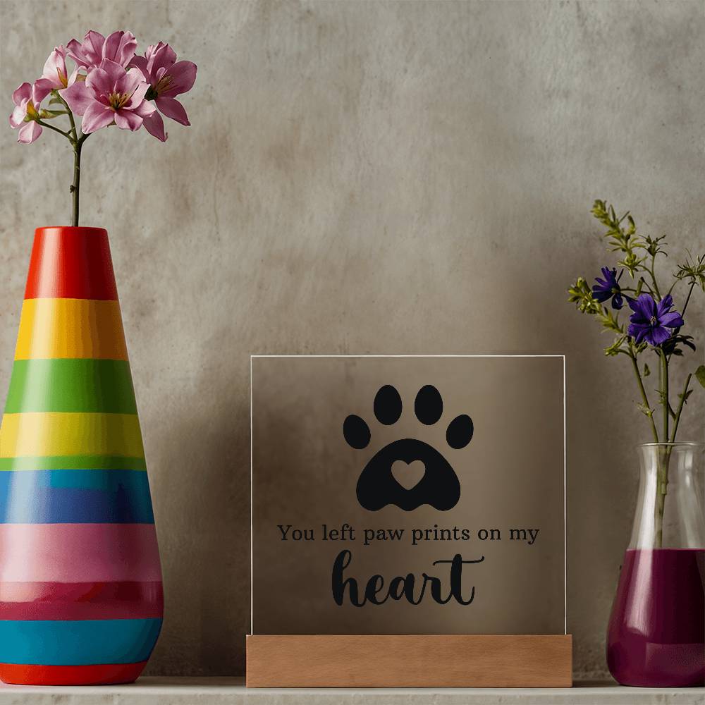 Paw Print Printed Square Shaped Acrylic Plaque-Express Your Love Gifts