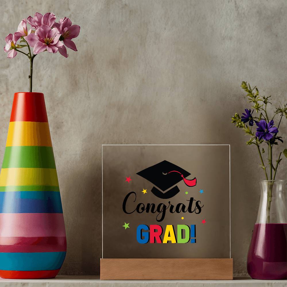 Congrats Grad! Printed Square Shaped Acrylic Plaque-Express Your Love Gifts