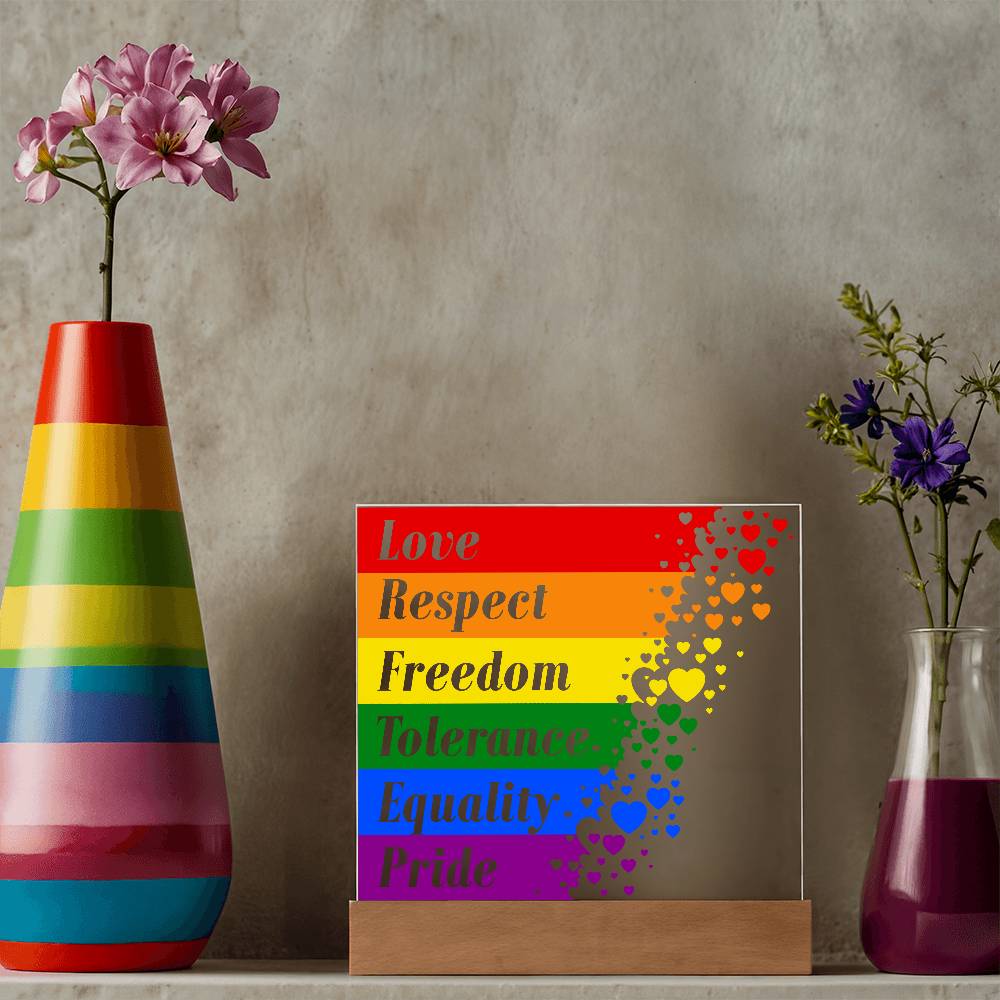 LGBTQLove Respect Fre Printed Square Shaped Acrylic Plaque edom Tolerance Equality Pride-Express Your Love Gifts