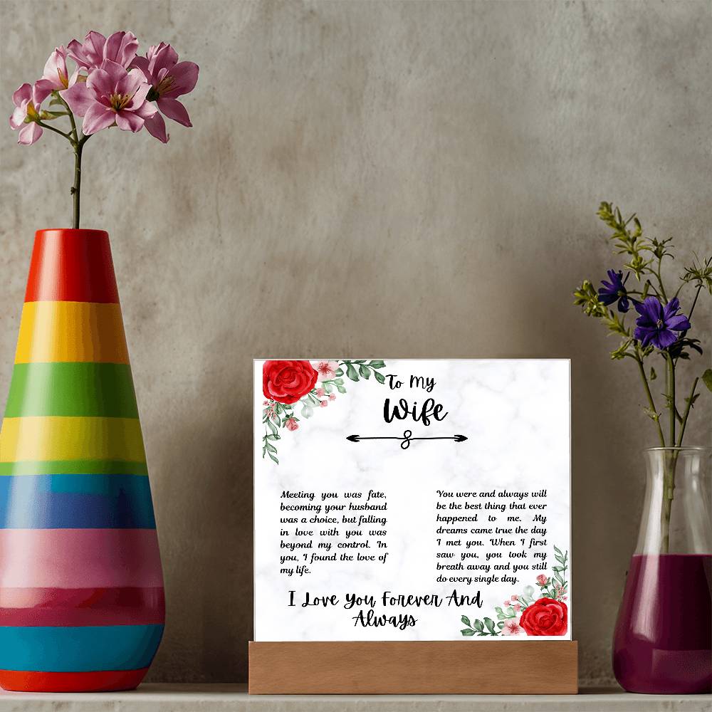 To My Wife I Love You Forever and Always Printed Square Shaped Acrylic Plaque-Express Your Love Gifts