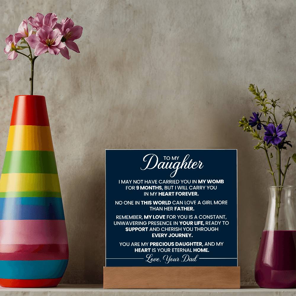 To Daughter From Dad In My Heart Forever Printed Square Shaped Acrylic Plaque-Express Your Love Gifts