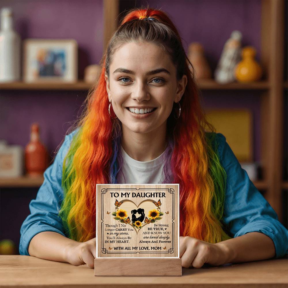 To My Daughter From Mom With All My Love Printed Square Shaped Acrylic Plaque-Express Your Love Gifts