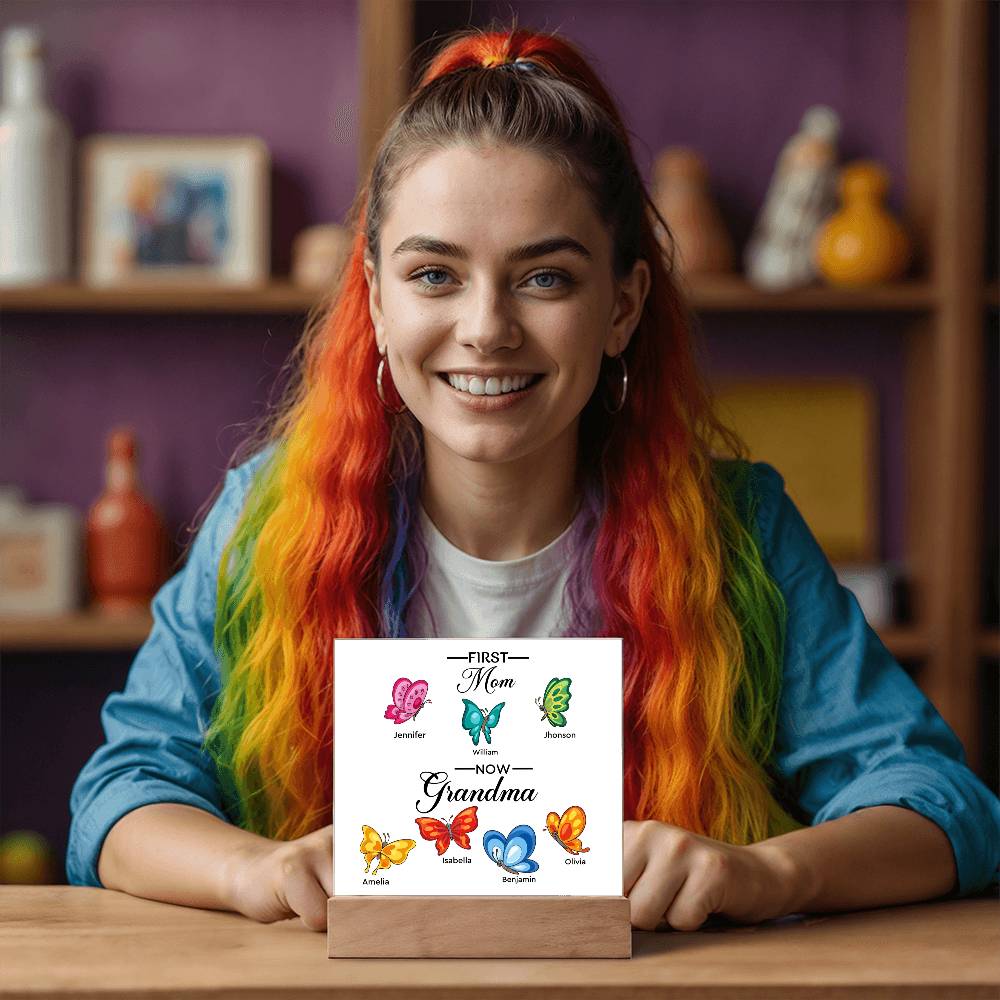 First Mom Now Grandma Printed Square Shaped Acrylic Plaque-Express Your Love Gifts