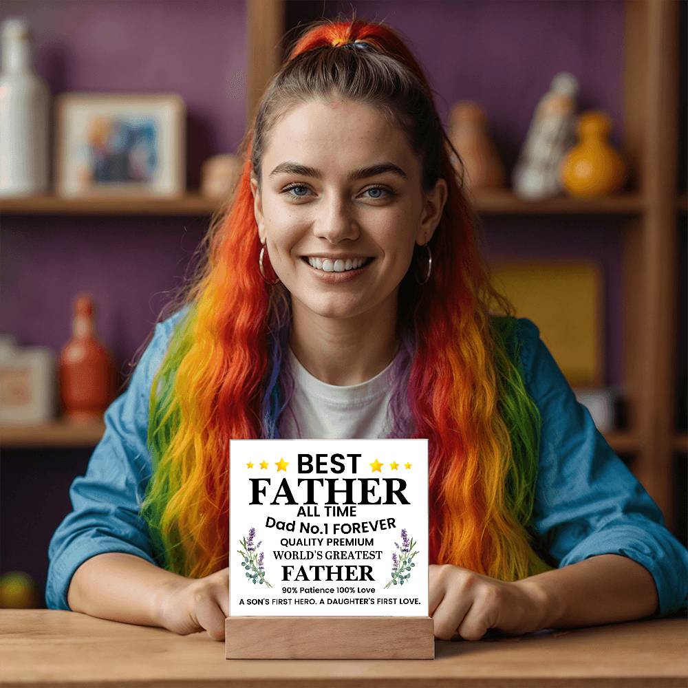 Best Father of All Time Printed Square Shaped Acrylic Plaque-Express Your Love Gifts
