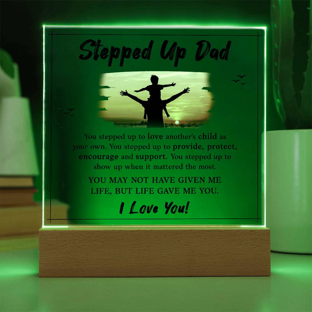 Stepped Up Dad Printed Square Shaped Acrylic Plaque-Express Your Love Gifts