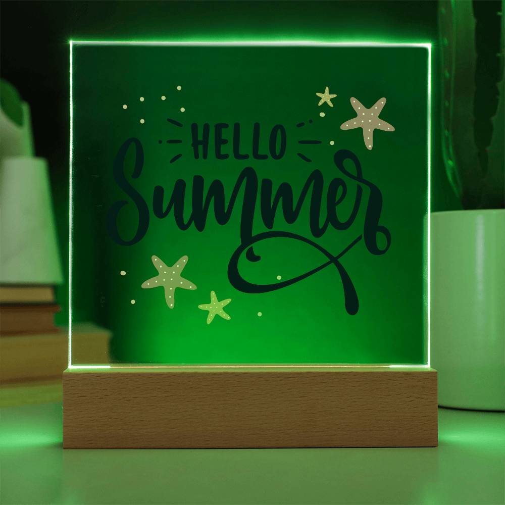 Hello Summer Printed Square Shaped Acrylic Plaque-Express Your Love Gifts