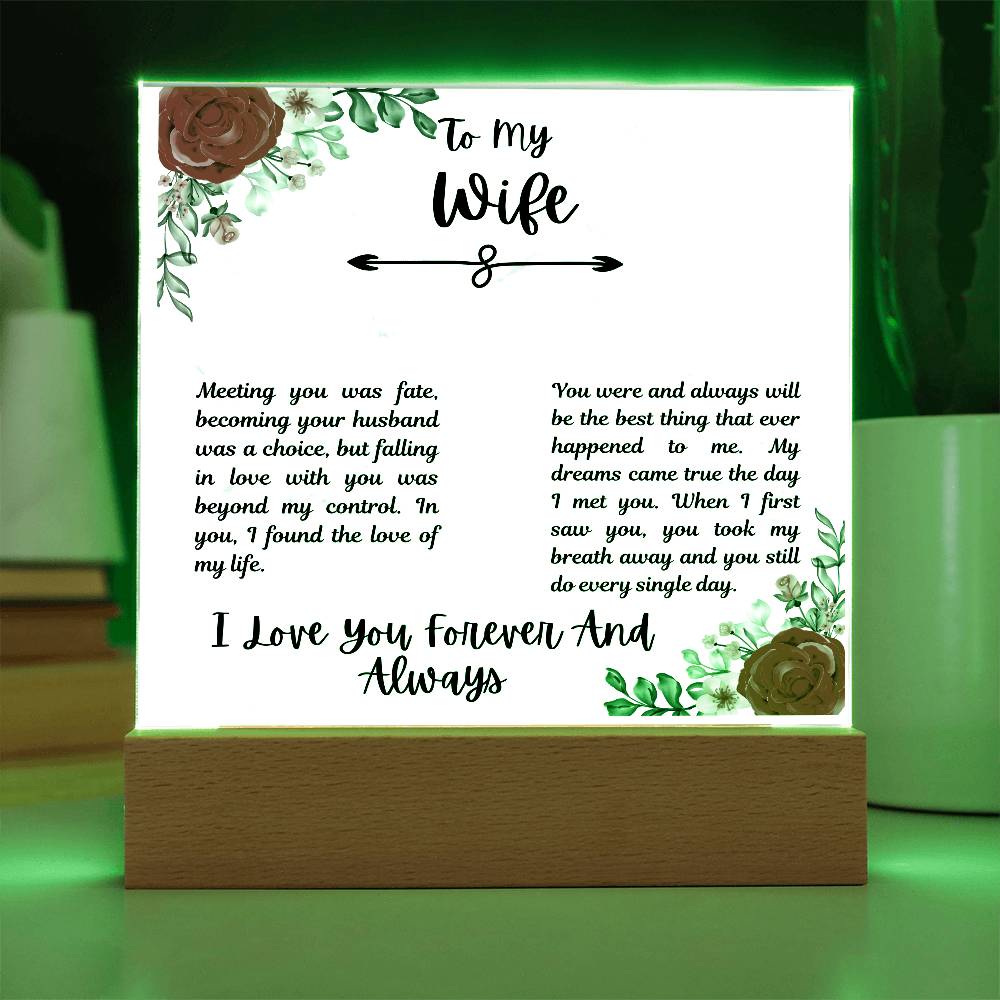 To My Wife I Love You Forever and Always Printed Square Shaped Acrylic Plaque-Express Your Love Gifts