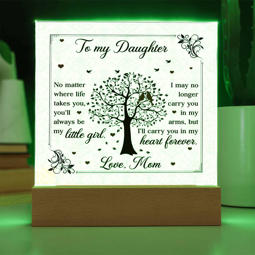 To My Daughter From Mom Little Girl Heart Forever Printed Square Shaped Acrylic Plaque-Express Your Love Gifts
