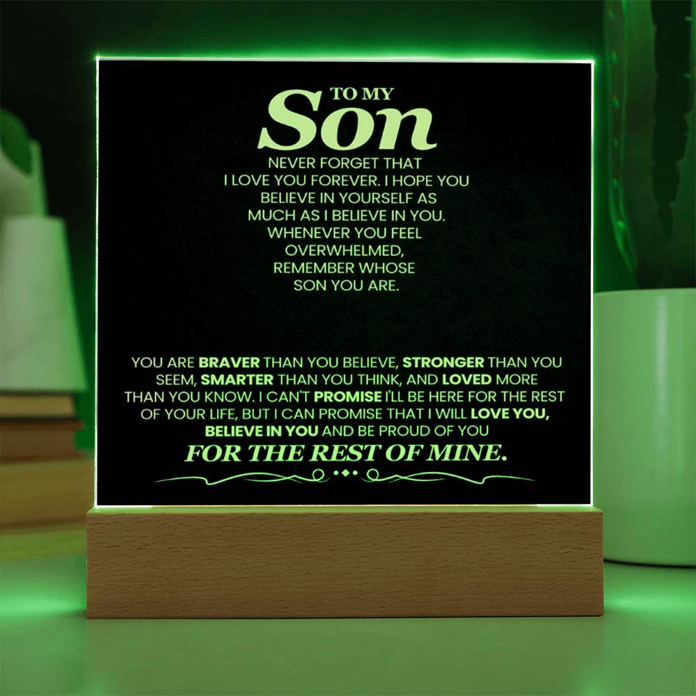 To My Son You Are Braver Than You Believe Printed Square Shaped Acrylic Plaque-Express Your Love Gifts