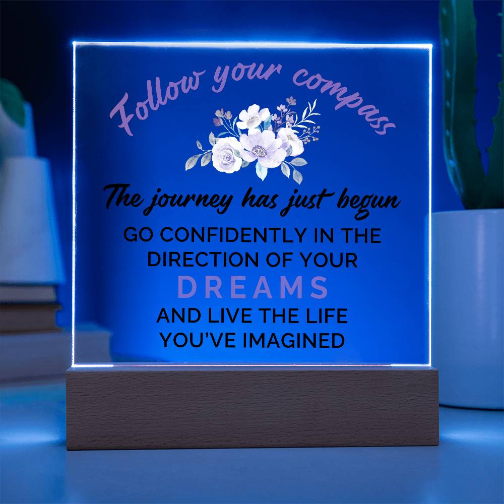 Follow Your Compass Printed Square Shaped Acrylic Plaque-Express Your Love Gifts