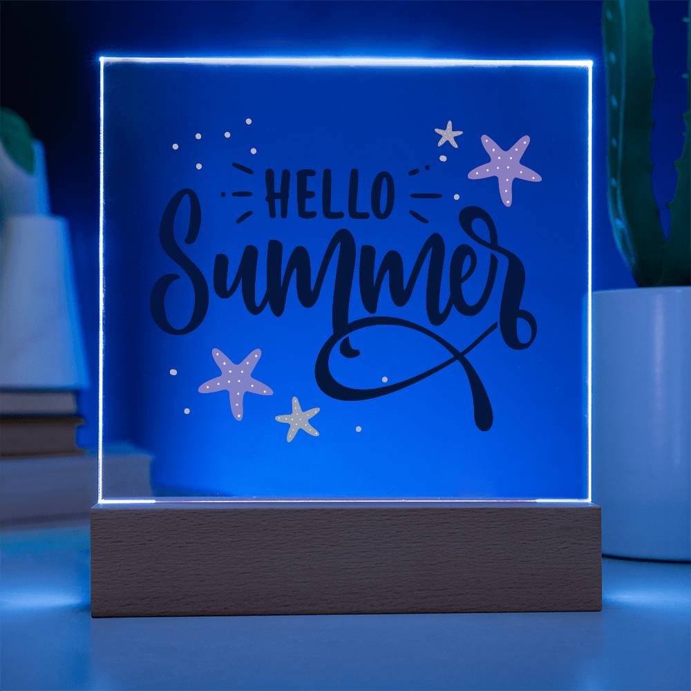 Hello Summer Printed Square Shaped Acrylic Plaque-Express Your Love Gifts
