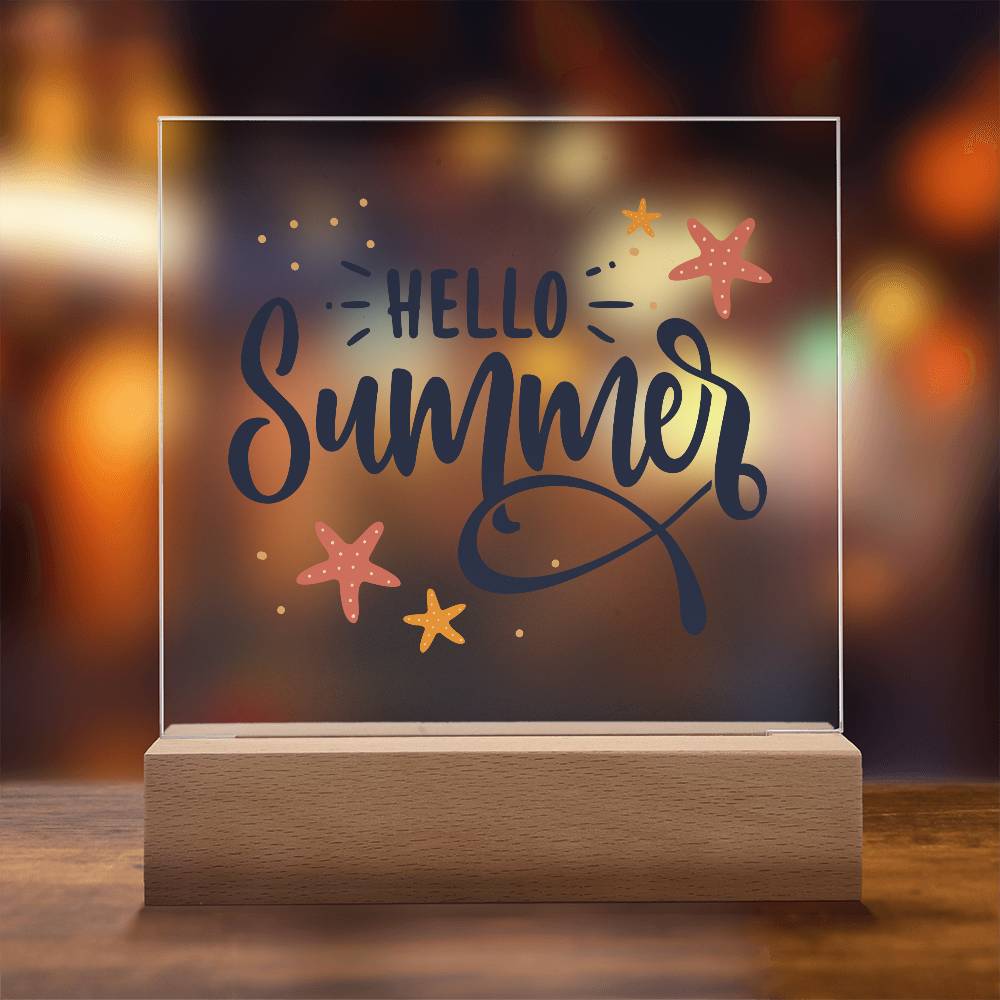 Hello Summer Printed Square Shaped Acrylic Plaque-Express Your Love Gifts