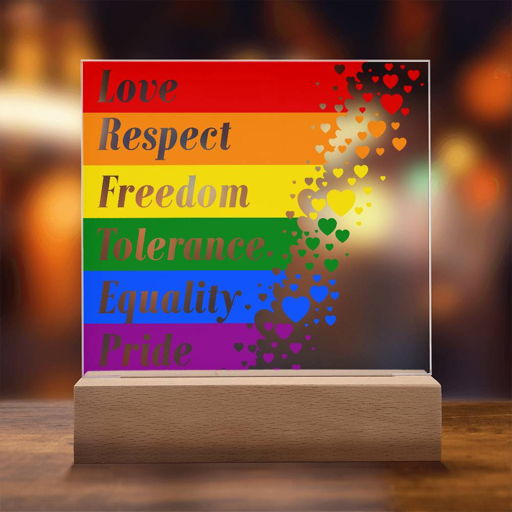 LGBTQLove Respect Fre Printed Square Shaped Acrylic Plaque edom Tolerance Equality Pride-Express Your Love Gifts