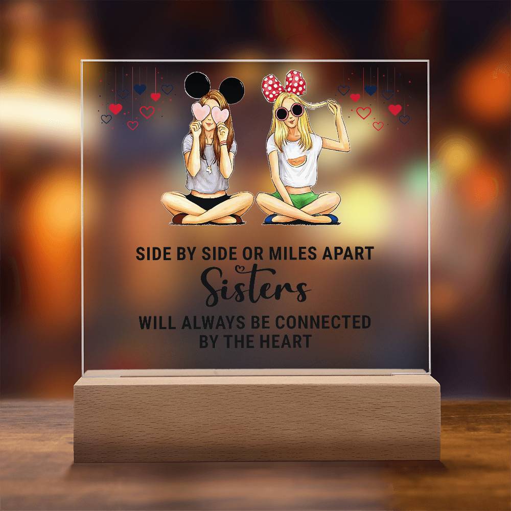 Sisters Side by Side Printed Square Shaped Acrylic Plaque-Express Your Love Gifts