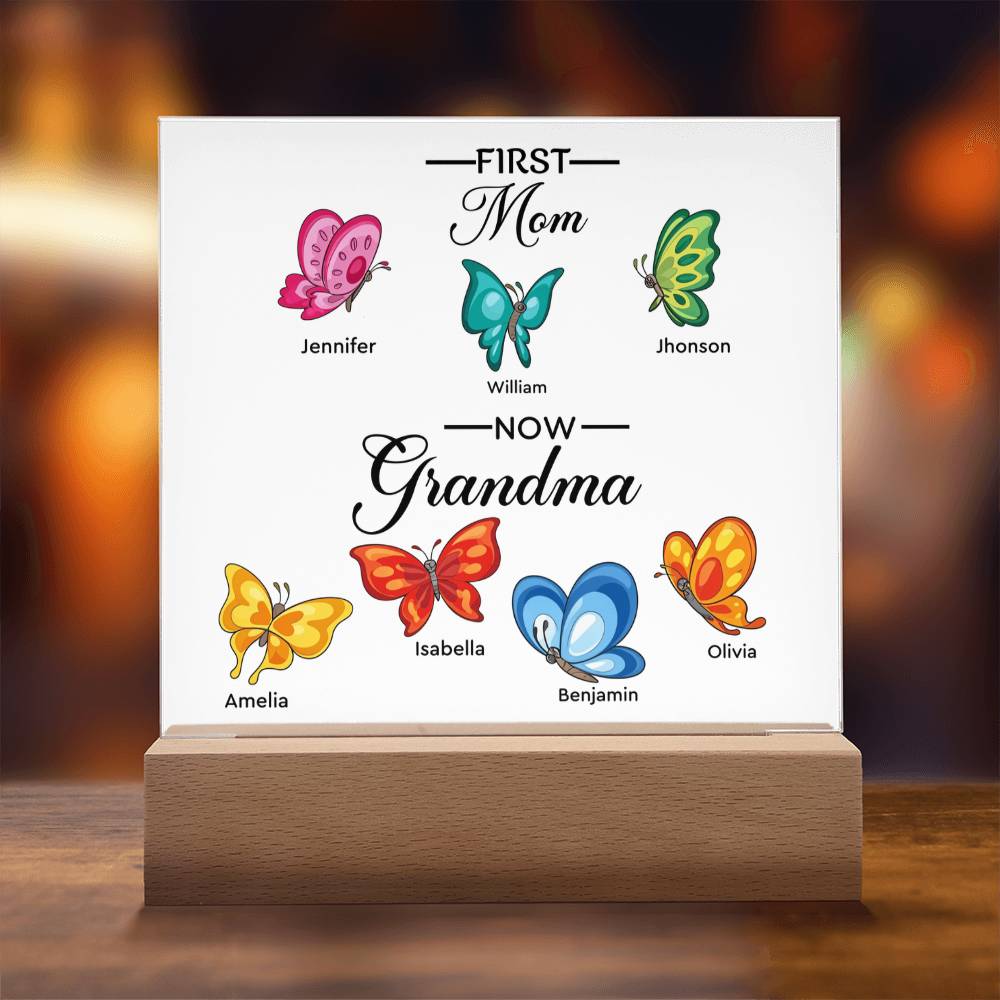 First Mom Now Grandma Printed Square Shaped Acrylic Plaque-Express Your Love Gifts