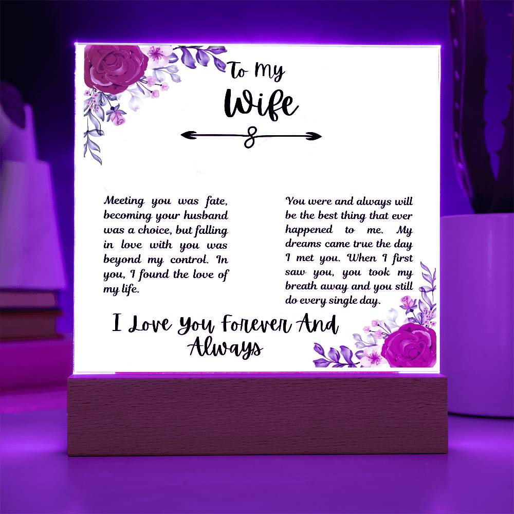 To My Wife I Love You Forever and Always Printed Square Shaped Acrylic Plaque-Express Your Love Gifts