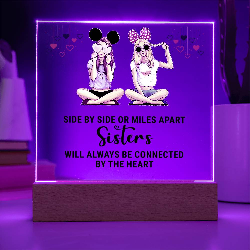 Sisters Side by Side Printed Square Shaped Acrylic Plaque-Express Your Love Gifts