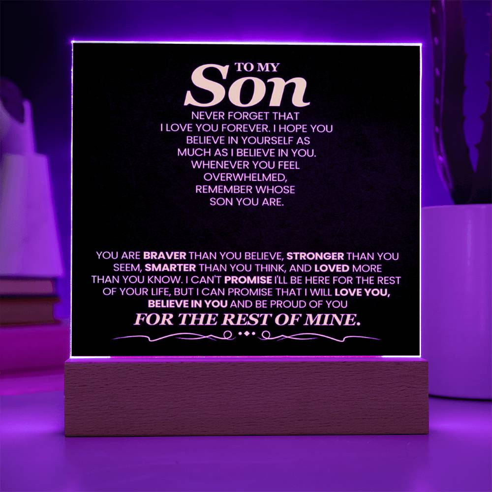 To My Son You Are Braver Than You Believe Printed Square Shaped Acrylic Plaque-Express Your Love Gifts