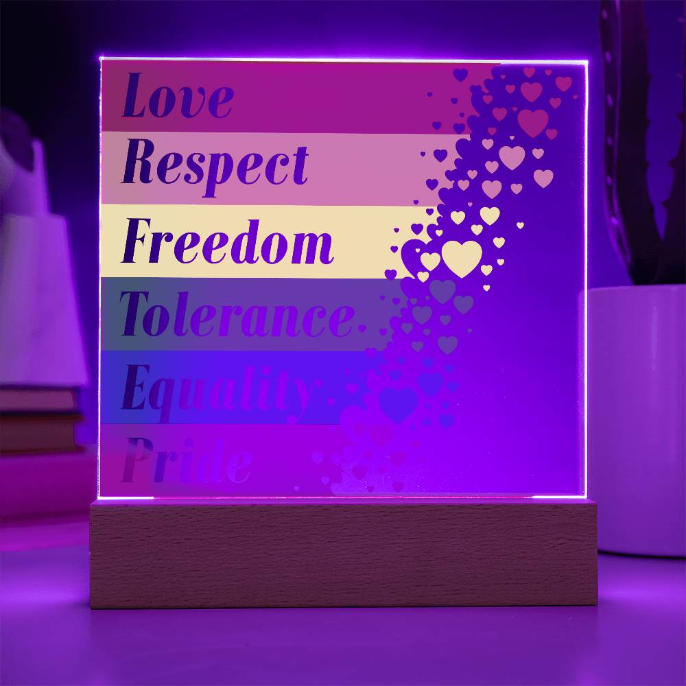 LGBTQLove Respect Fre Printed Square Shaped Acrylic Plaque edom Tolerance Equality Pride-Express Your Love Gifts