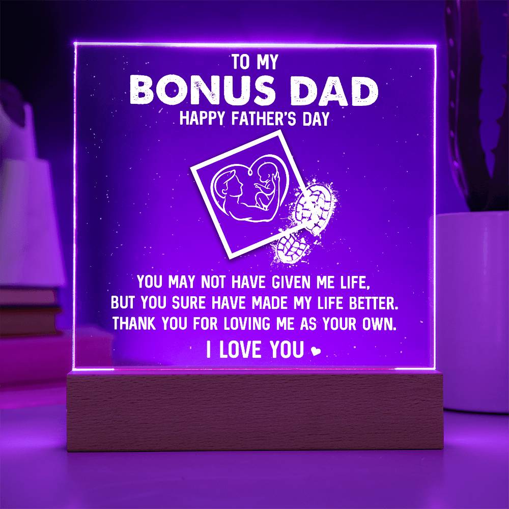 To My Bonus Dad HappyPrinted Square Shaped Acrylic Plaque Father's Day-Express Your Love Gifts