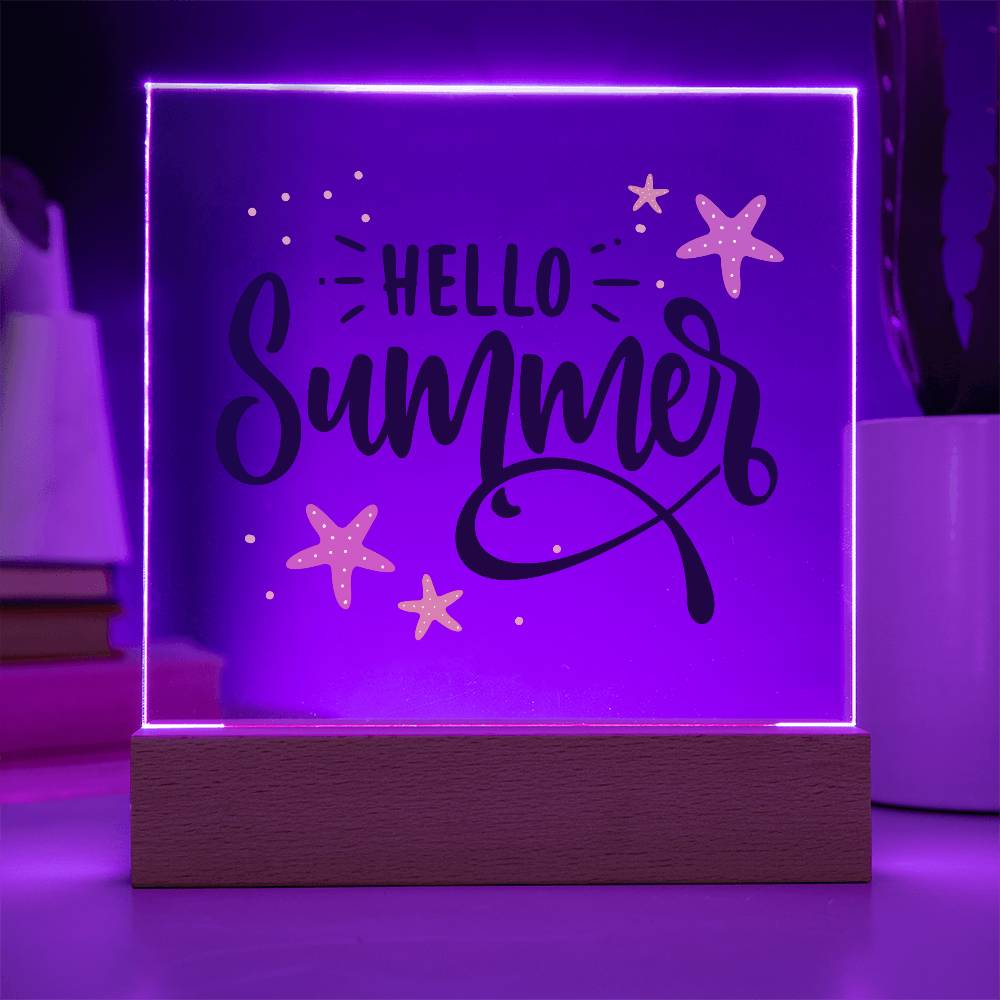 Hello Summer Printed Square Shaped Acrylic Plaque-Express Your Love Gifts
