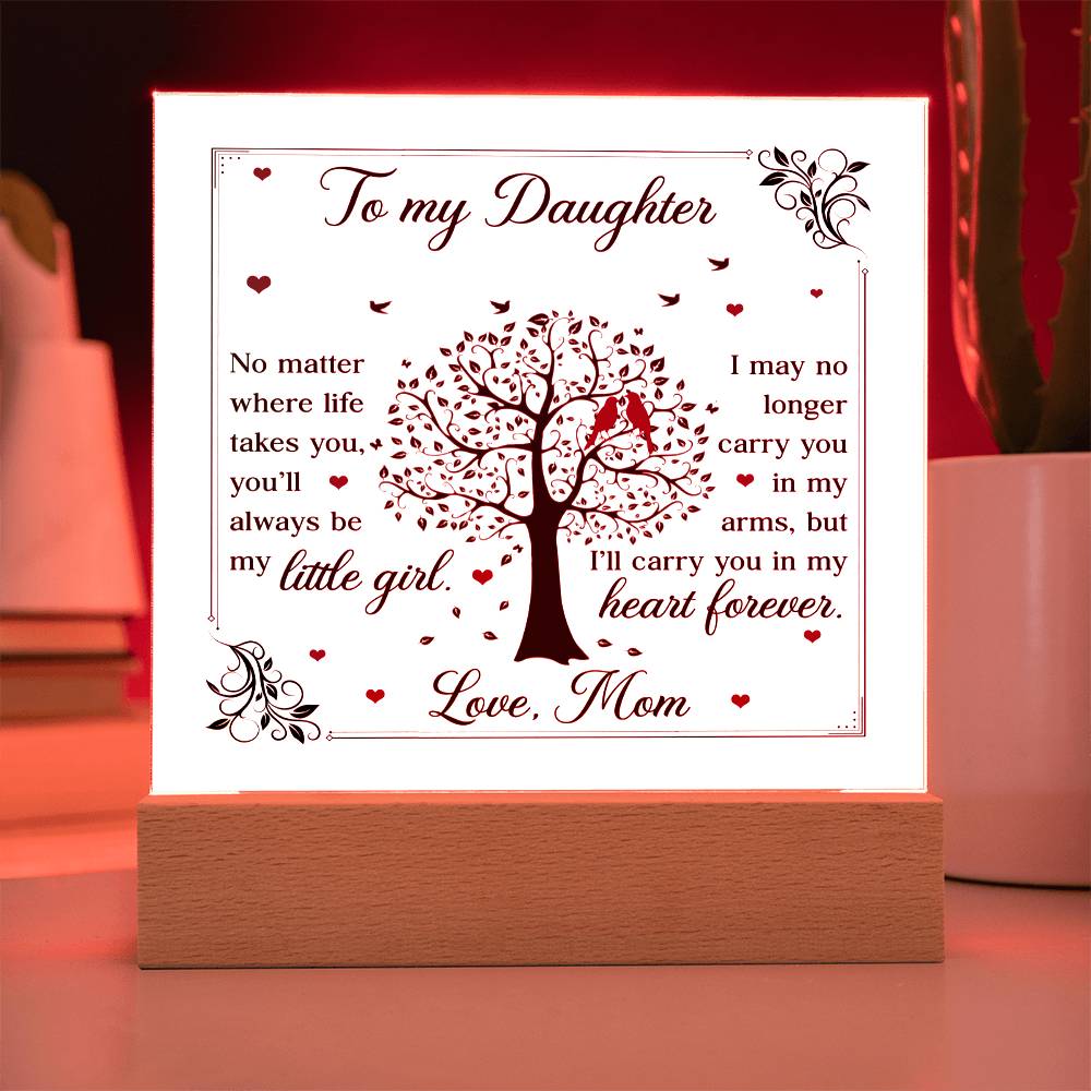 To My Daughter From Mom Little Girl Heart Forever Printed Square Shaped Acrylic Plaque-Express Your Love Gifts
