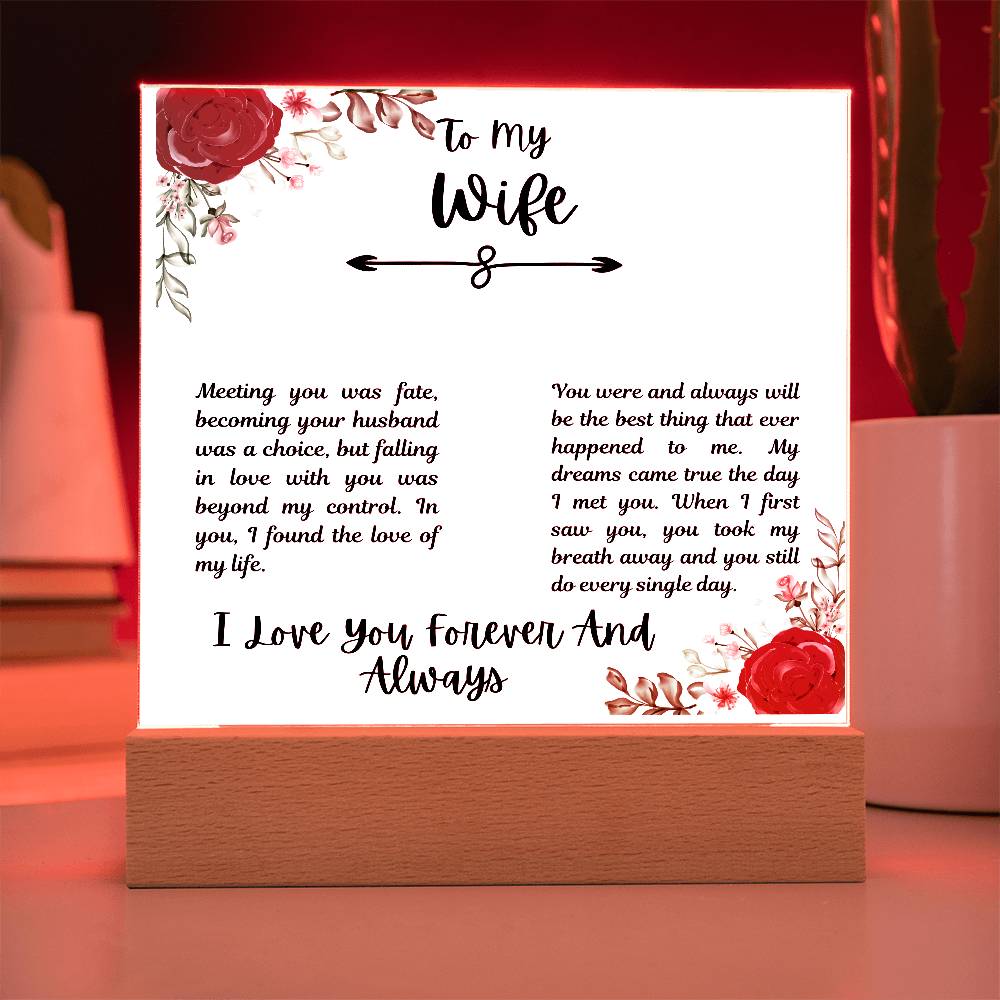 To My Wife I Love You Forever and Always Printed Square Shaped Acrylic Plaque-Express Your Love Gifts