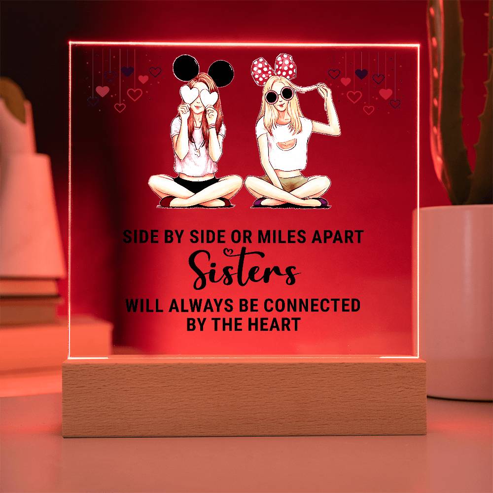 Sisters Side by Side Printed Square Shaped Acrylic Plaque-Express Your Love Gifts