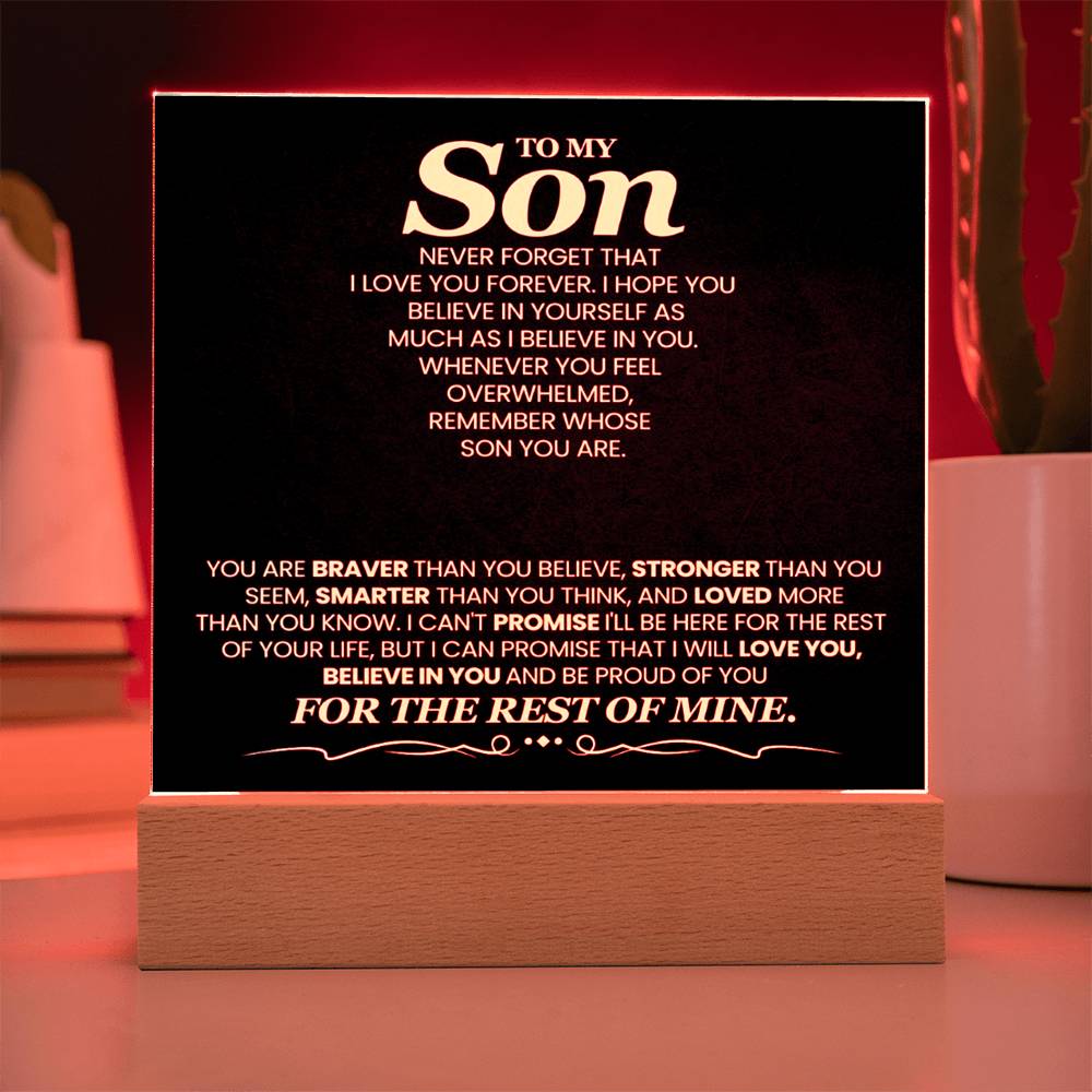 To My Son You Are Braver Than You Believe Printed Square Shaped Acrylic Plaque-Express Your Love Gifts
