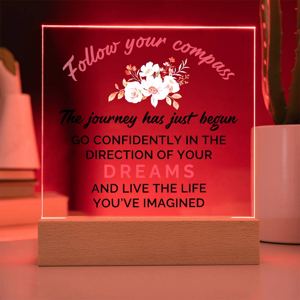 Follow Your Compass Printed Square Shaped Acrylic Plaque-Express Your Love Gifts