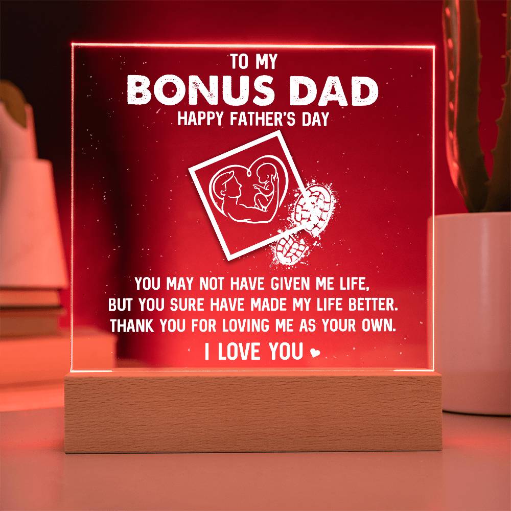 To My Bonus Dad HappyPrinted Square Shaped Acrylic Plaque Father's Day-Express Your Love Gifts