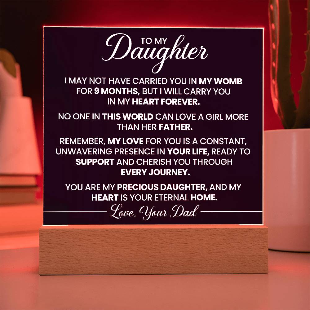 To Daughter From Dad In My Heart Forever Printed Square Shaped Acrylic Plaque-Express Your Love Gifts