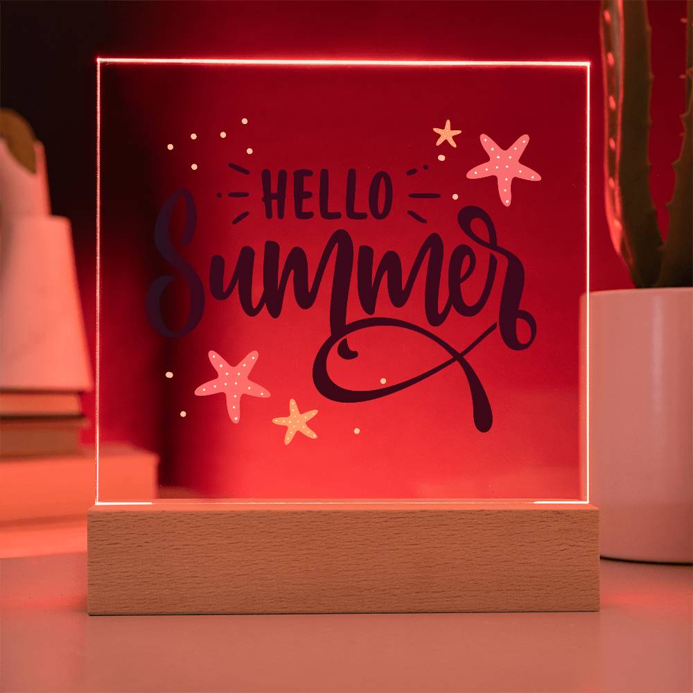 Hello Summer Printed Square Shaped Acrylic Plaque-Express Your Love Gifts