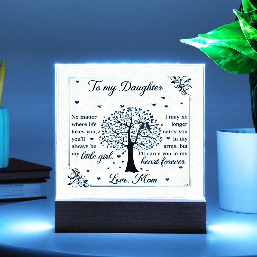 To My Daughter From Mom Little Girl Heart Forever Printed Square Shaped Acrylic Plaque-Express Your Love Gifts