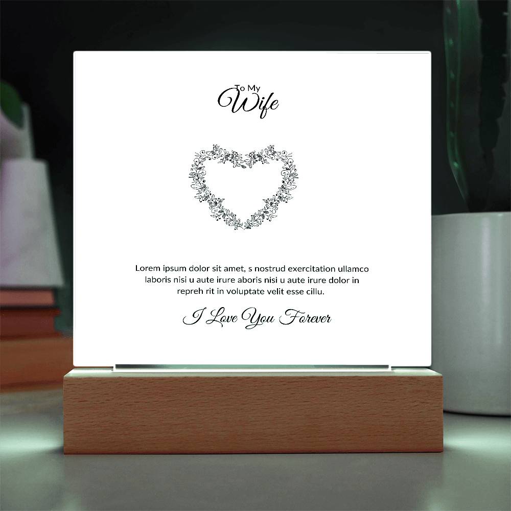 To My Wife Lorem Ipsum Heart Printed Square Shaped Acrylic Plaque-Express Your Love Gifts