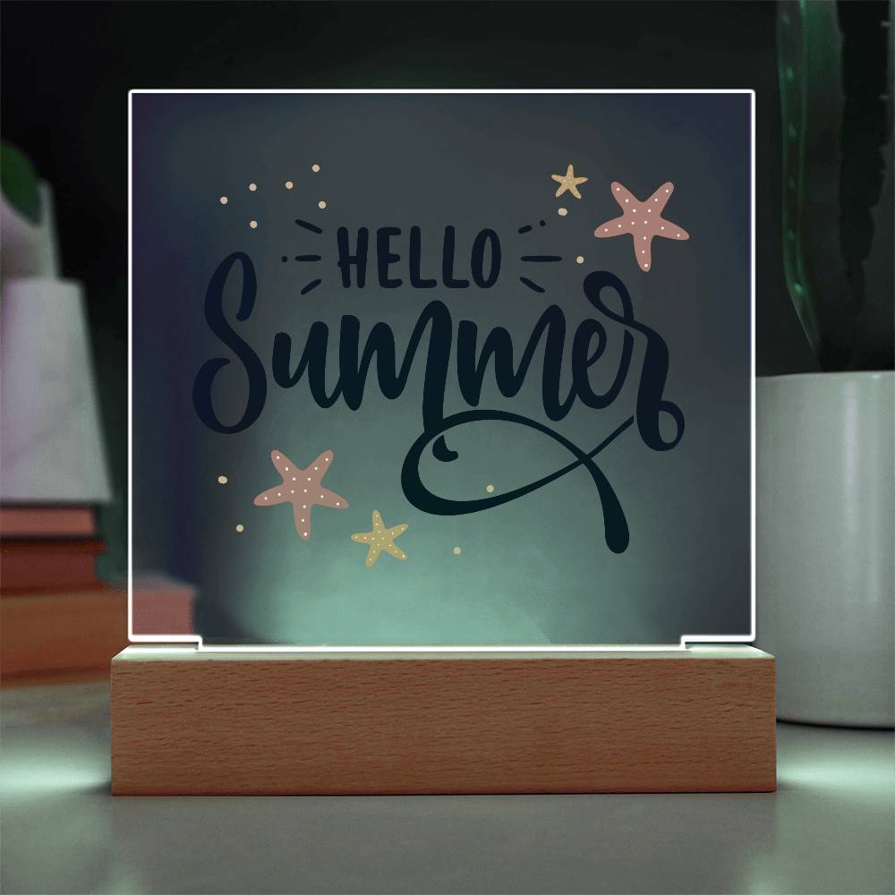 Hello Summer Printed Square Shaped Acrylic Plaque-Express Your Love Gifts