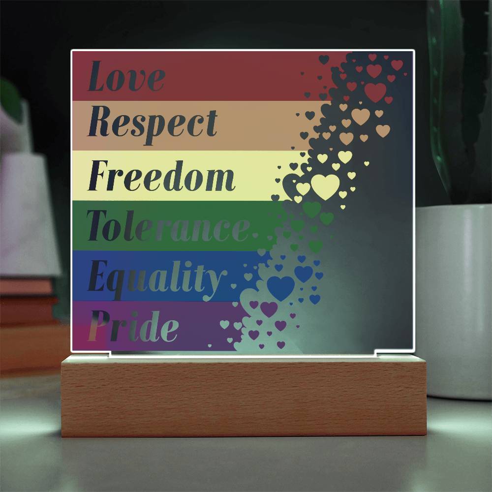 LGBTQLove Respect Fre Printed Square Shaped Acrylic Plaque edom Tolerance Equality Pride-Express Your Love Gifts