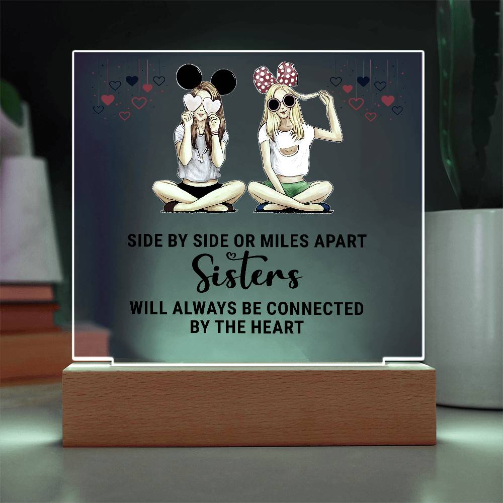 Sisters Side by Side Printed Square Shaped Acrylic Plaque-Express Your Love Gifts