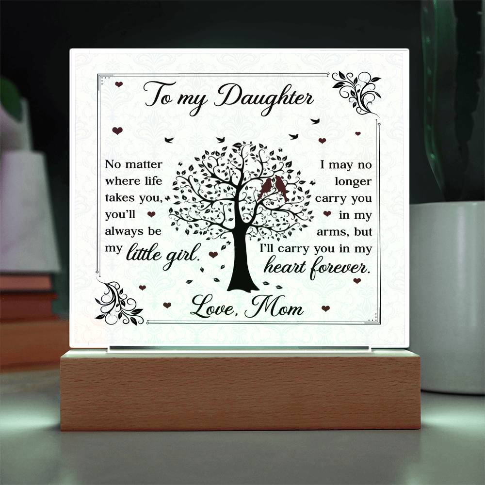 To My Daughter From Mom Little Girl Heart Forever Printed Square Shaped Acrylic Plaque-Express Your Love Gifts