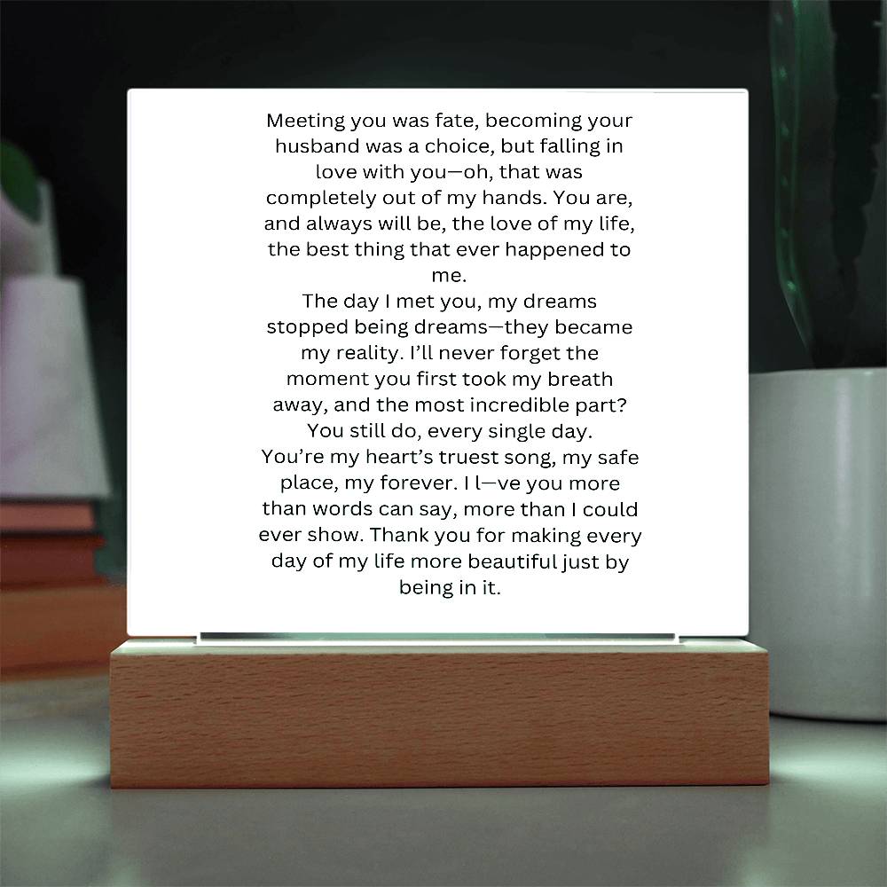 To My Wife Meeting You Was Fate Printed Square Shaped Acrylic Plaque-Express Your Love Gifts