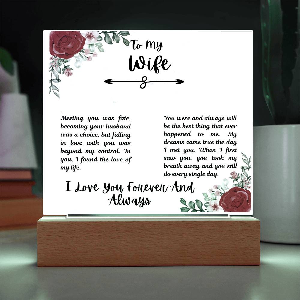 To My Wife I Love You Forever and Always Printed Square Shaped Acrylic Plaque-Express Your Love Gifts