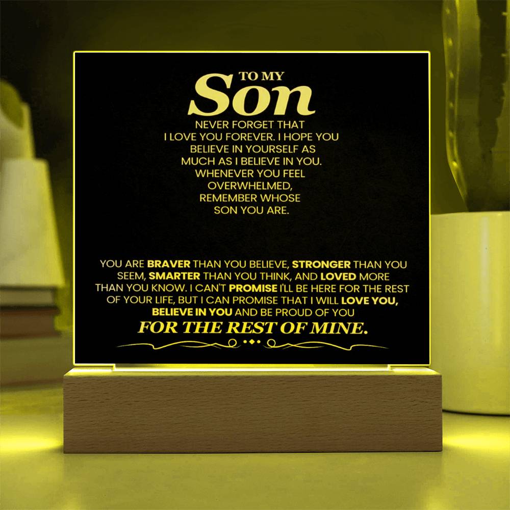 To My Son You Are Braver Than You Believe Printed Square Shaped Acrylic Plaque-Express Your Love Gifts