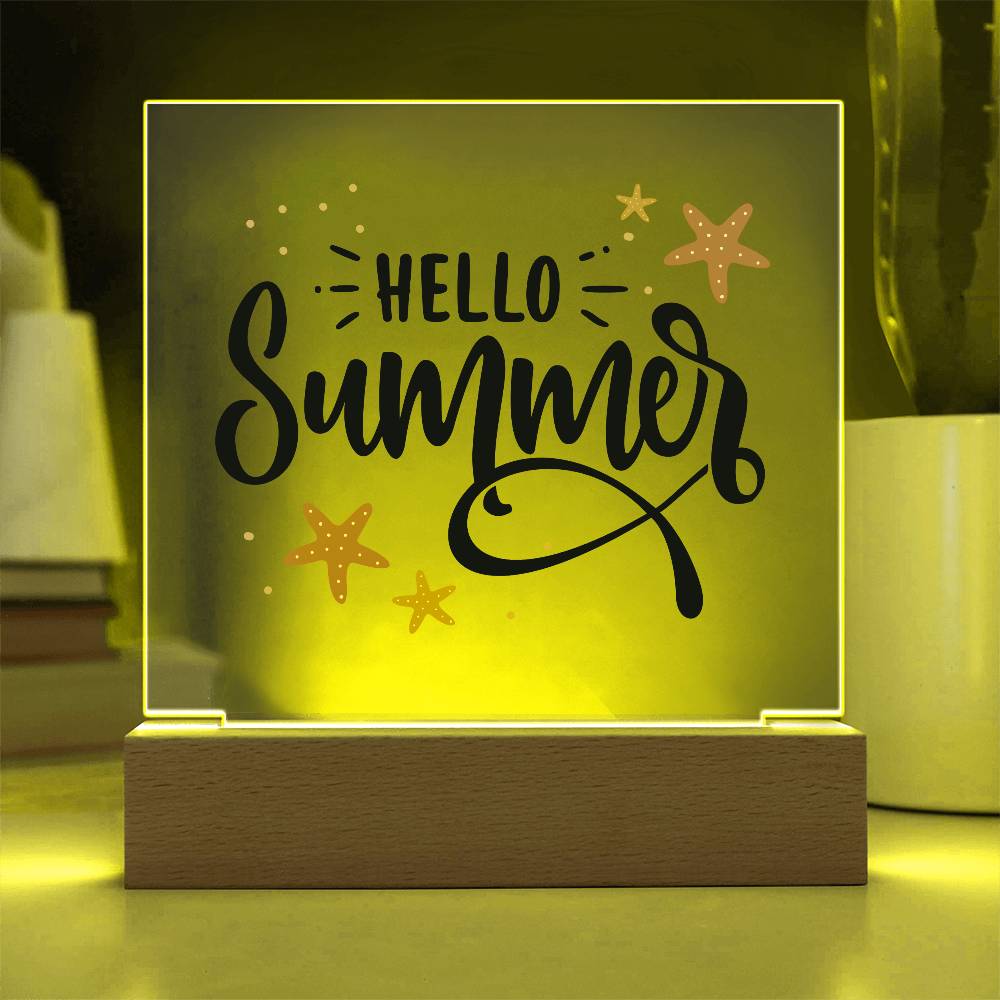 Hello Summer Printed Square Shaped Acrylic Plaque-Express Your Love Gifts