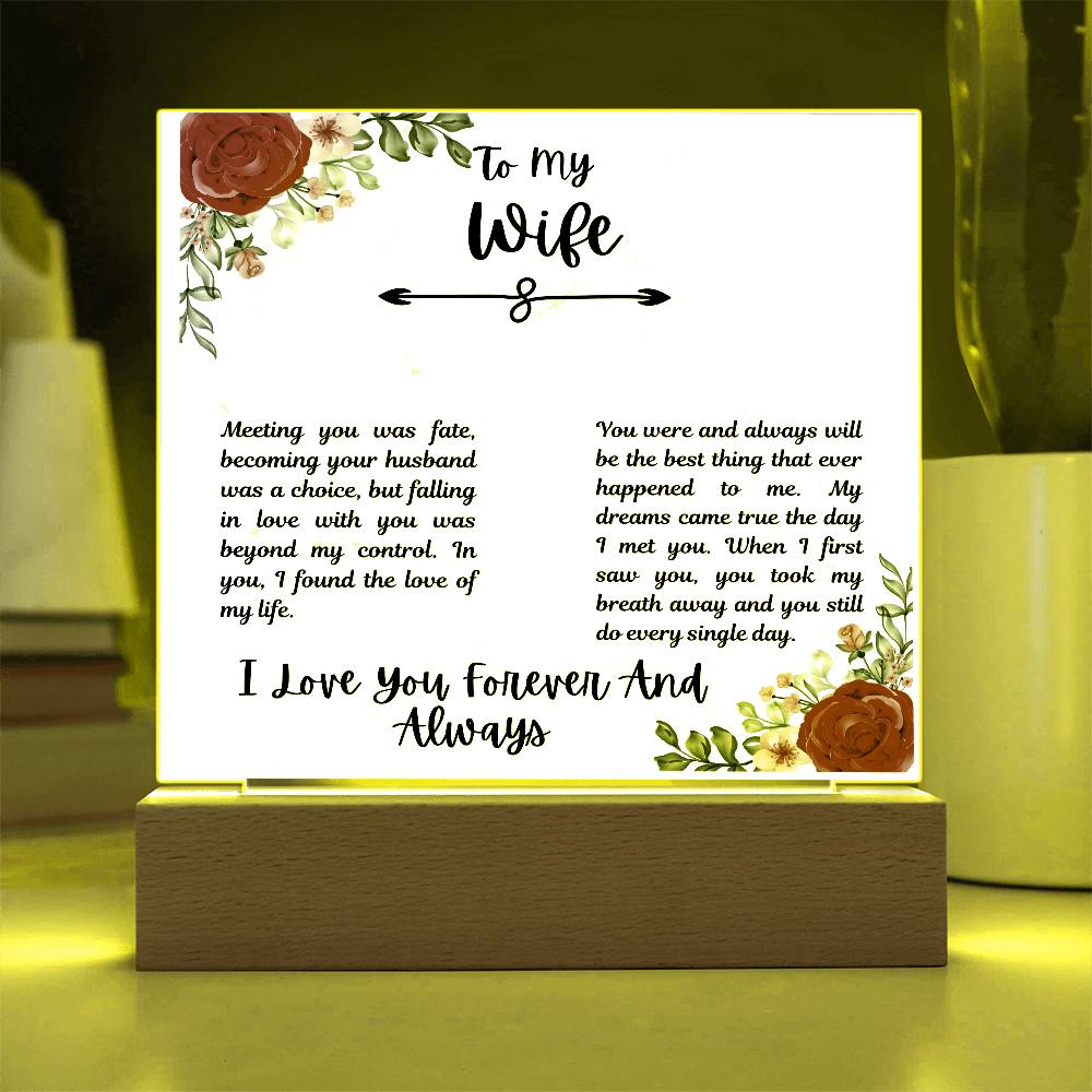 To My Wife I Love You Forever and Always Printed Square Shaped Acrylic Plaque-Express Your Love Gifts