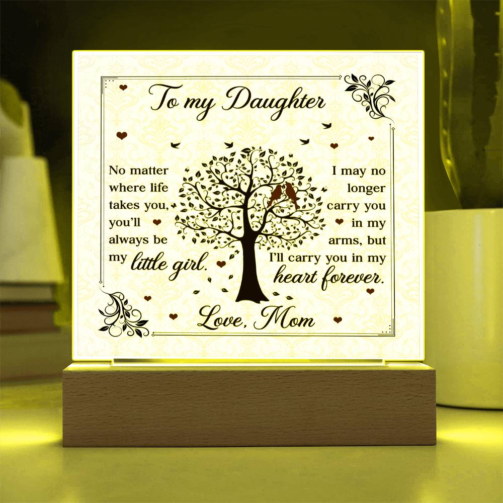 To My Daughter From Mom Little Girl Heart Forever Printed Square Shaped Acrylic Plaque-Express Your Love Gifts