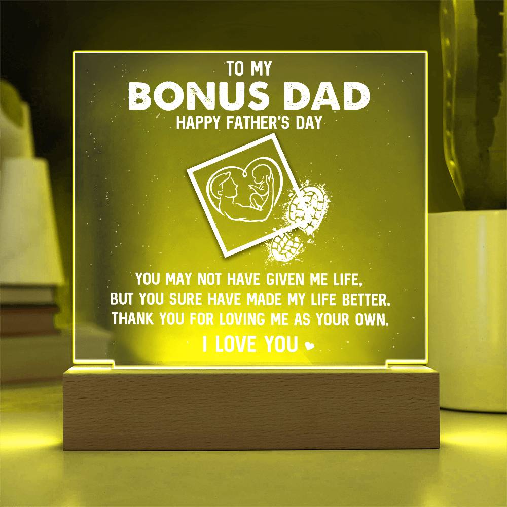 To My Bonus Dad HappyPrinted Square Shaped Acrylic Plaque Father's Day-Express Your Love Gifts